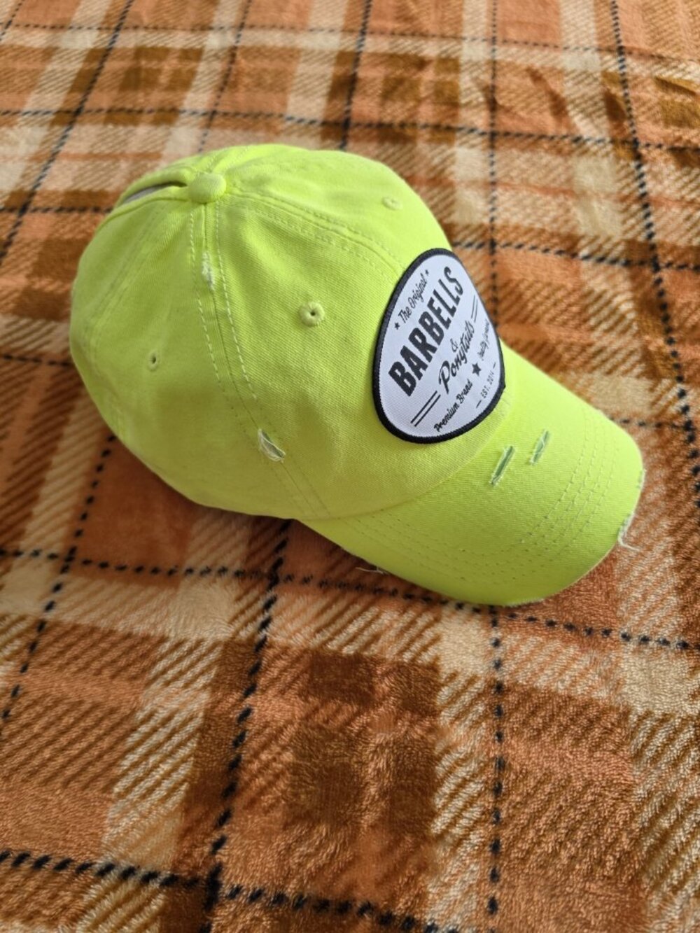 KB ETHOS Women’s NeonYellow Cotton Ponytail Baseball Cap Adj Embroidered Logo - Picture 4 of 6
